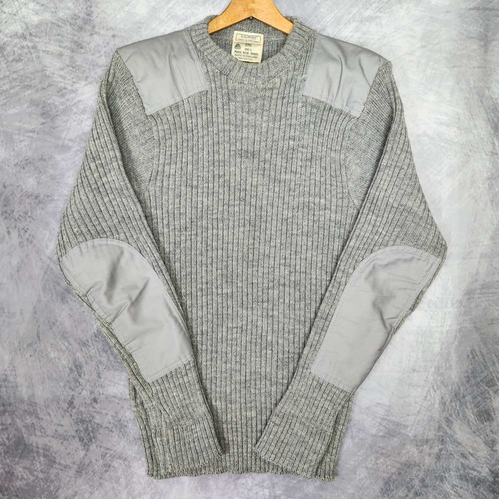 Vintage 80s LL Bean Commando Sweater Mens Large Gray 100% Wool Made in England